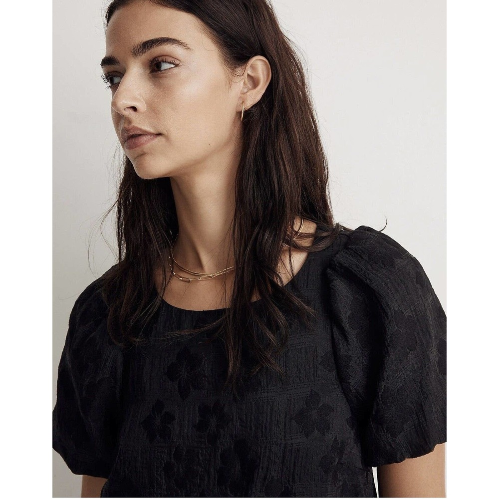 NWT Madewell Womens Puff Sleeve Pleated Mini‎ Dress XS Floral Jacquard Pockets - Picture 4 of 12